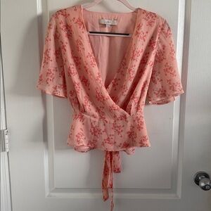 LOFT Blush Floral Tie-Waist Top